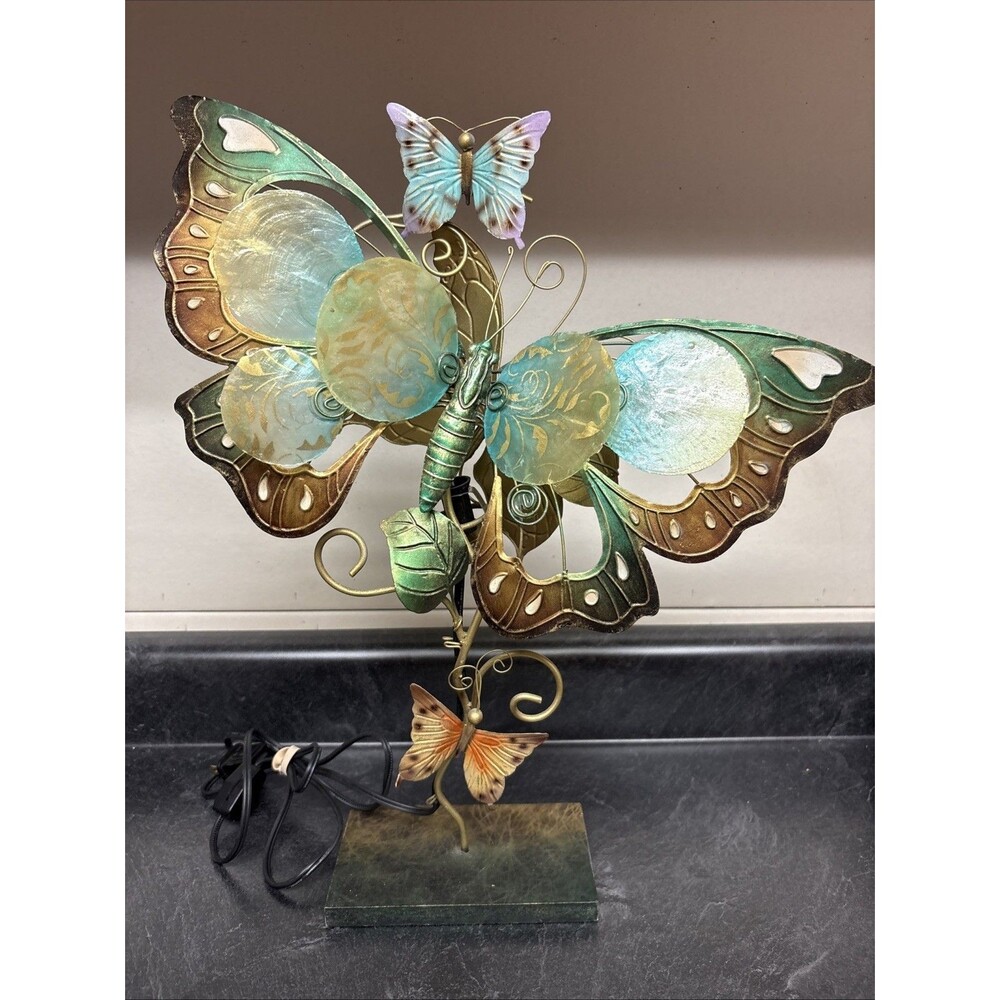 Pier 1 Imports Mariposa Accent Lamp Multicolor W/ Capiz Shells & Butterflies 18”